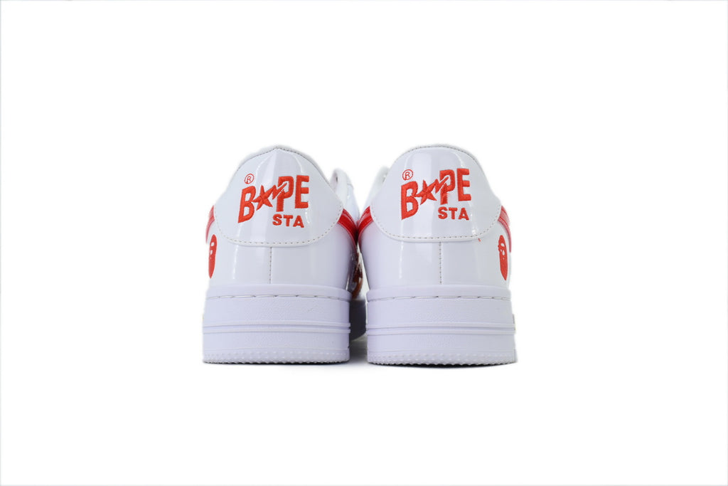 White &amp; Red Embroidered Low-Top Sneakers
