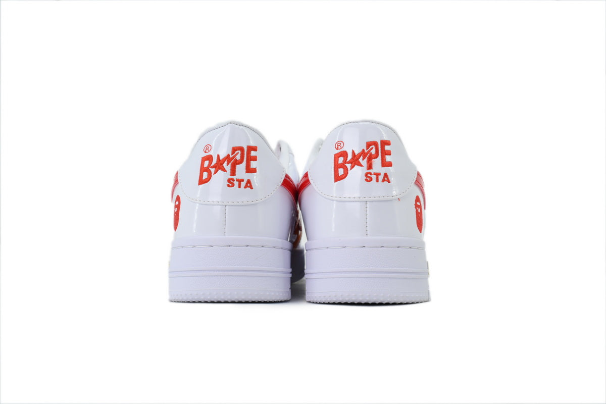 White &amp; Red Embroidered Low-Top Sneakers