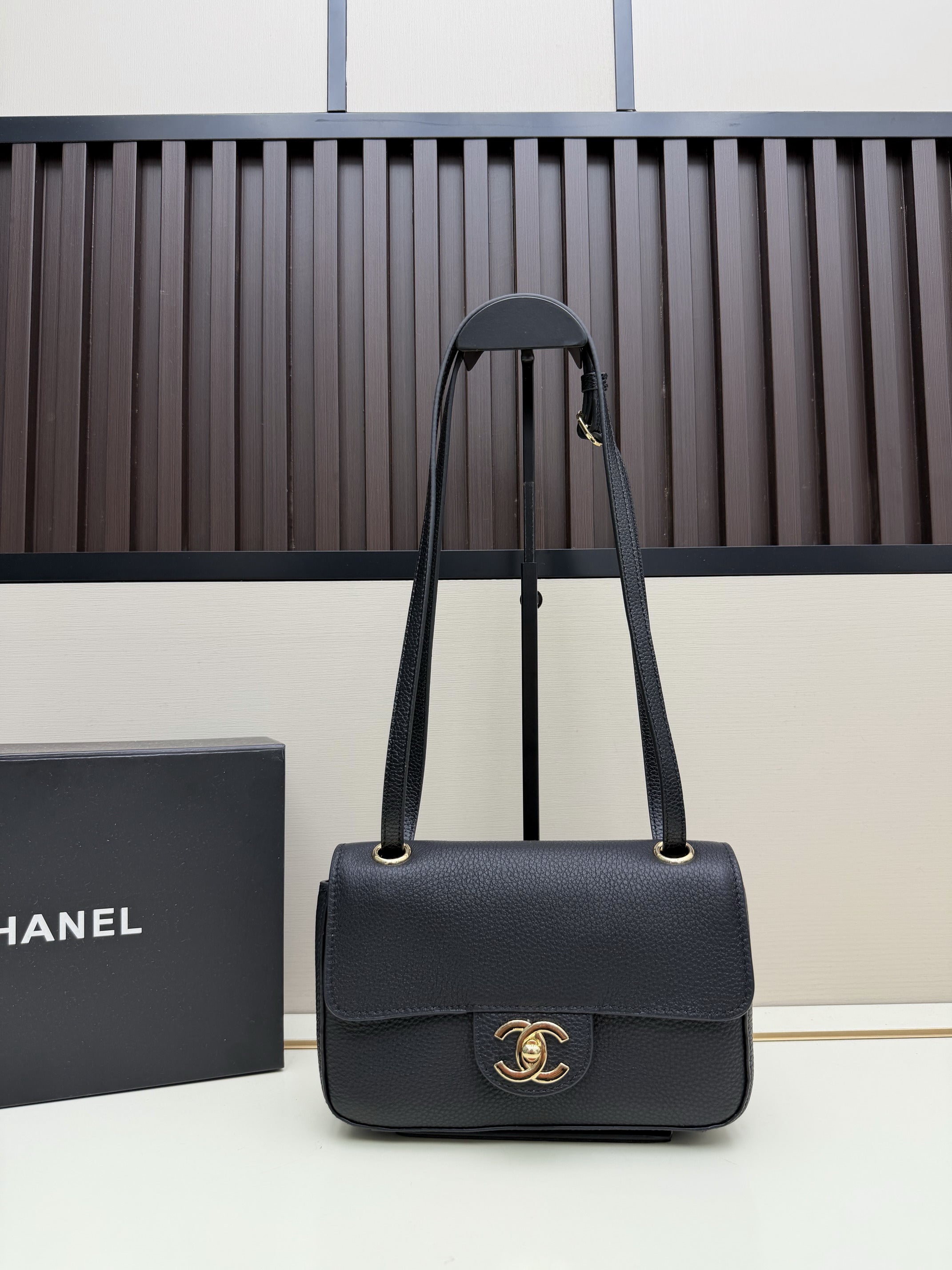 Chanel Classic Flap Bag – Black Grained Leather with Gold Hardware
