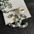 Chanel Silver-Tone Pink & Blue Enamel CC Drop Earrings