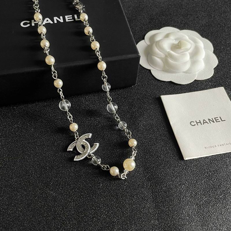 Chanel Pearl-Look & Crystal CC Pendant Necklace