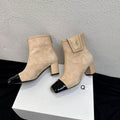 Chanel Contrast-Toe Block-Heel Ankle Boots