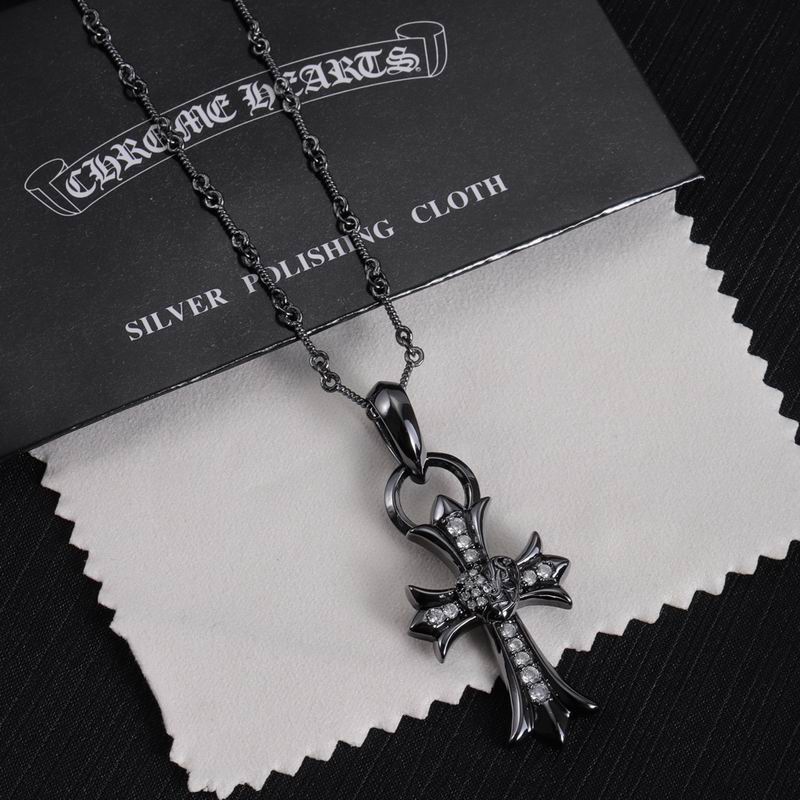 Chrome Hearts Cross Pendant Necklace with CZ Diamonds