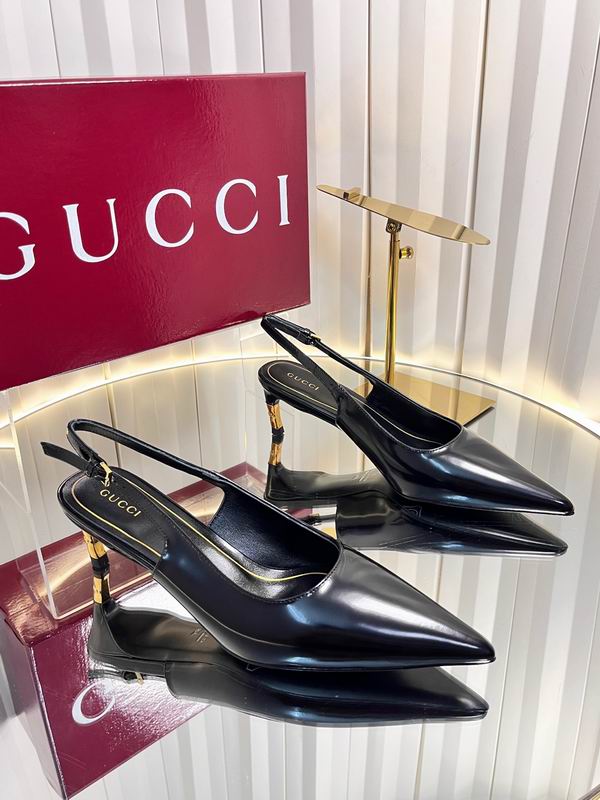 Gucci Black Leather Pointed-Toe Slingback Heels