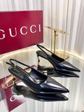 Gucci Black Leather Pointed-Toe Slingback Heels