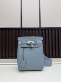 Hermes Luxury Mini Backpack – Pale Blue Textured Leather with Silver Hardware