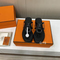 Hermès Oran Thong Sandals – Black Calfskin Leather