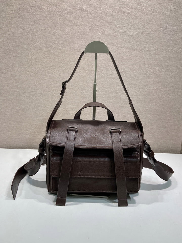 Prada 1BD408 Leather Messenger Bag – Dark Brown