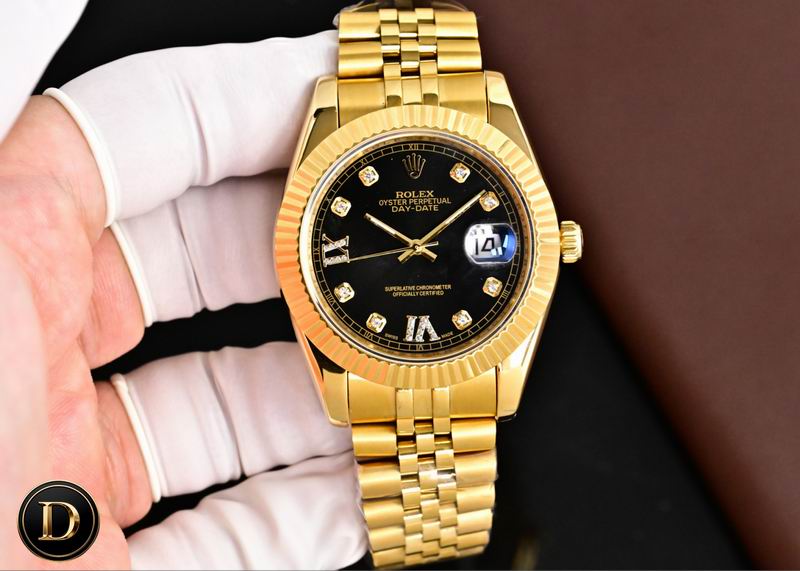 Rolex Day-Date Gold-Tone Watch with Black Dial