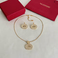 Valentino VLogo Crystal Necklace and Earrings Set - Gold Tone