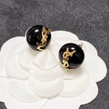 Saint Laurent YSL Black Resin Ball Stud Earrings