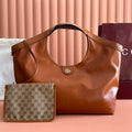 GUCCI 26S GIGLIO LARGE TOTE BAG 60 IN DARK BROWN SHINY CALFSKIN